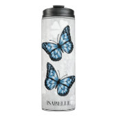 Blue Butterfly Floral Personalized Thermal Tumbler Thermosbeker (Voorkant)
