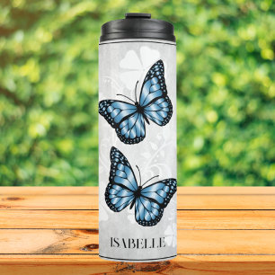 Blue Butterfly Floral Personalized Thermal Tumbler Thermosbeker