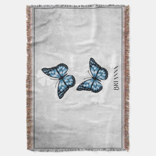 Blue Butterfly Floral Personalized Throw Blanket Deken (Voorkant Verticaal)