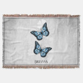 Blue Butterfly Floral Personalized Throw Blanket Deken (Voorkant)