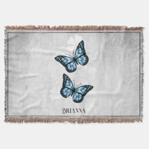 Blue Butterfly Floral Personalized Throw Blanket Deken