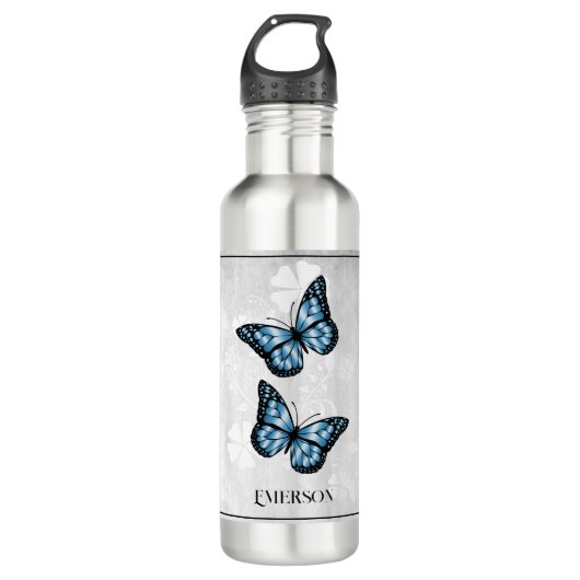 Blue Butterfly Floral Personalized Waterfles (Voorkant)