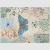 Blue Butterfly Floral Script Ephemera-ontkoppeling Tissuepapier (Voorkant)