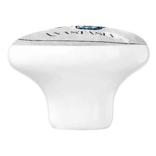 Blue Butterfly Floral Specialized Ceramic Knob. Keramische Knop (Zijkant)