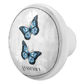 Blue Butterfly Floral Specialized Ceramic Knob. Keramische Knop (Rechts)
