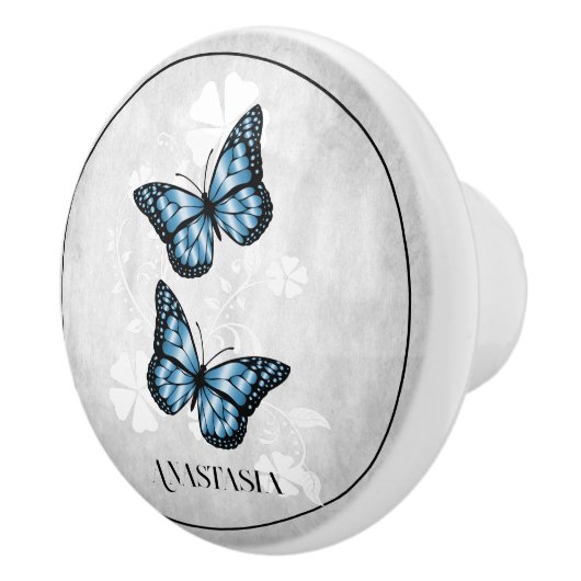 Blue Butterfly Floral Specialized Ceramic Knob. Keramische Knop (Rechts)