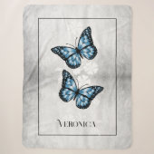 Blue Butterfly Floral Specialized Sherpa Blanket Deken (Voorkant)