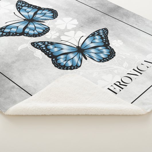 Blue Butterfly Floral Specialized Sherpa Blanket Deken (3/4)