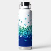 Blue Butterfly Floral Water Bottle Waterfles (Achterkant)