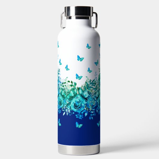 Blue Butterfly Floral Water Bottle Waterfles (Voorkant)
