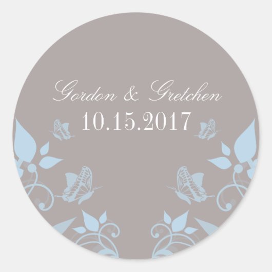 Blue Butterfly Floral Wedding Stickers (Voorkant)