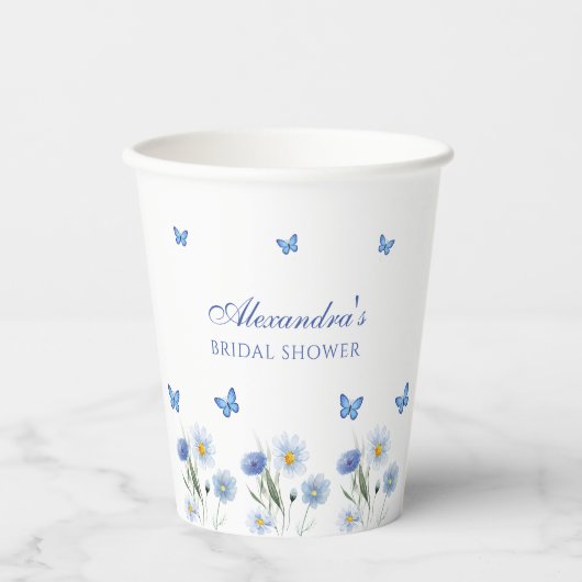 Blue Butterfly Floral Wildflower Vrijgezellenfeest Papieren Bekers (Voorkant)