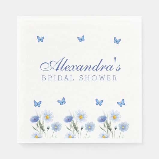 Blue Butterfly Floral Wildflower Vrijgezellenfeest Servet (Voorkant)