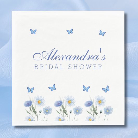 Blue Butterfly Floral Wildflower Vrijgezellenfeest Servet