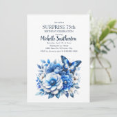 Blue Butterfly Flowers Surprise 75ste verjaardag Kaart (Staand voorkant)