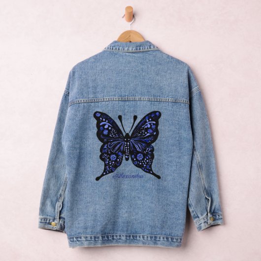 Blue Butterfly Folk Art gepersonaliseerd Denim Jacket (Hangar)