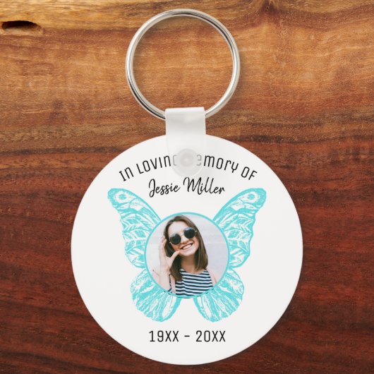 Blue Butterfly Foto Memorial Sleutelhanger (Voorkant)