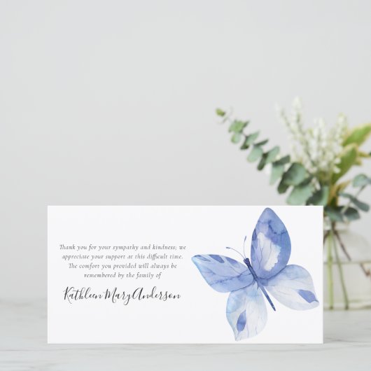 Blue Butterfly Funeral Bedankkaart (Staand voorkant)
