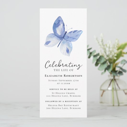 Blue Butterfly Funeral Digital Eviet Kaart (Staand voorkant)