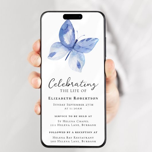 Blue Butterfly Funeral Digital Eviet Kaart