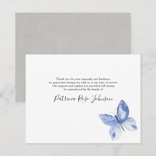Blue Butterfly Funeral Memorial Bedankkaart (Voorkant / Achterkant)