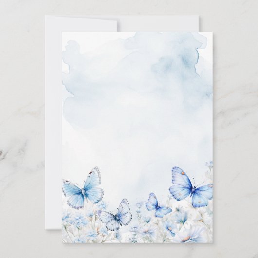 Blue Butterfly Garden Baby shower uitnodiging (Achterkant)