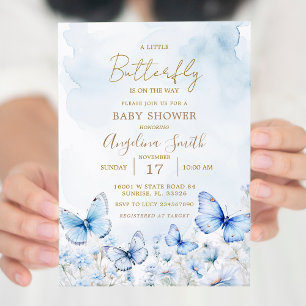 Blue Butterfly Garden Baby shower uitnodiging