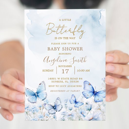 Blue Butterfly Garden Baby shower uitnodiging