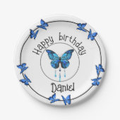Blue Butterfly Garden Birthday Party Paper Bord (Voorkant)