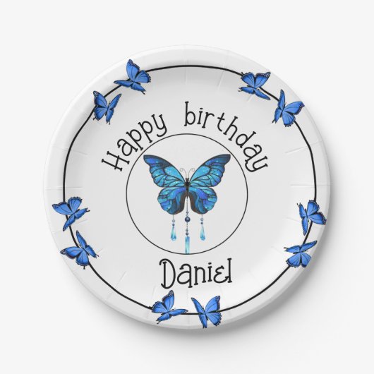 Blue Butterfly Garden Birthday Party Paper Bord (Voorkant)