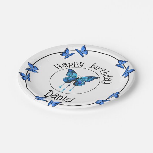 Blue Butterfly Garden Birthday Party Paper Bord (Gekanteld)