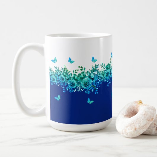 Blue Butterfly Garden Floral  Koffiemok (Met donut)