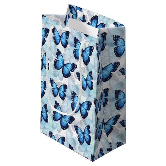 Blue Butterfly Gift Bag Klein Cadeauzakje (Voorkant Gekanteld)