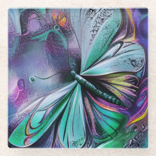 Blue Butterfly Glazen Onderzetter (Voorkant)