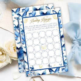 Blue Butterfly Gold Accent Baby shower Bingo spel