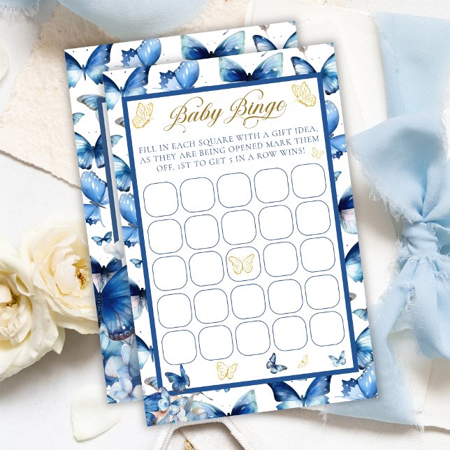 Blue Butterfly Gold Accent Baby shower Bingo spel (Creator heeft geüpload)
