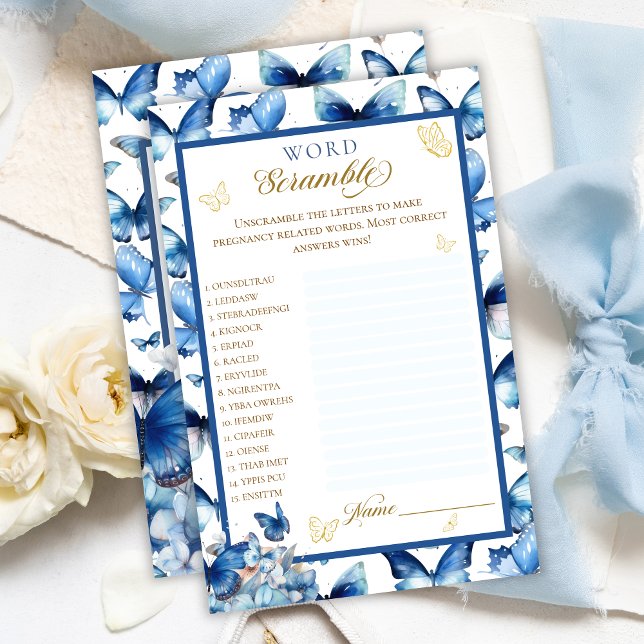 Blue Butterfly Gold Baby shower Word Scramble (Creator heeft geüpload)