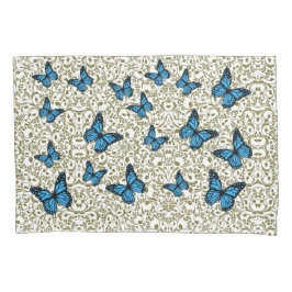 Blue butterfly gold garden kussensloop