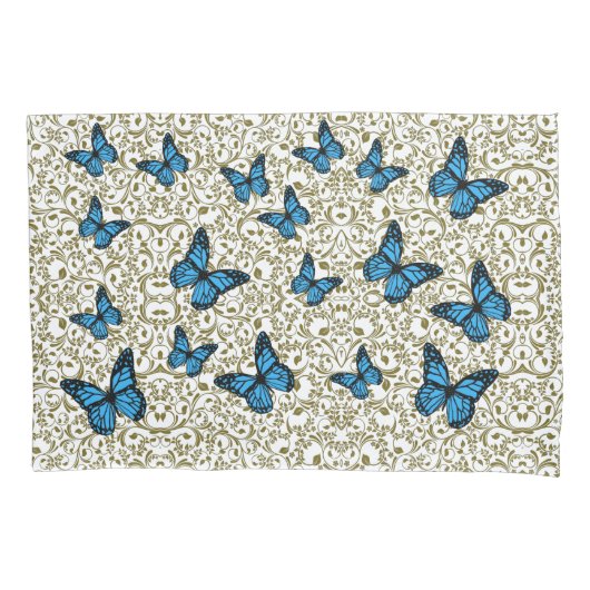 Blue butterfly gold garden kussensloop (Voorkant)