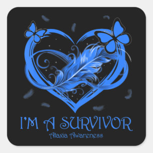 Blue Butterfly Heart Ik ben een overlevende Ataxia Vierkante Sticker