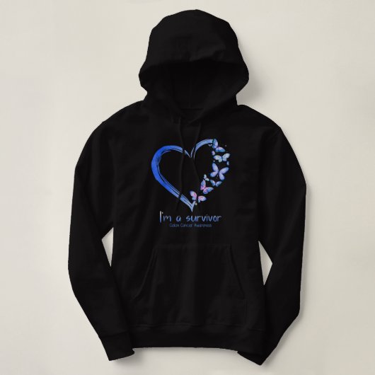 Blue Butterfly Heart I'm a Survivor Colon Cancer A Hoodie (Design voorkant)
