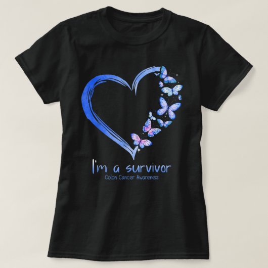 Blue Butterfly Heart I'm a Survivor Colon Cancer A T-shirt (Design voorkant)