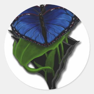 Blue Butterfly Heart Ronde Sticker
