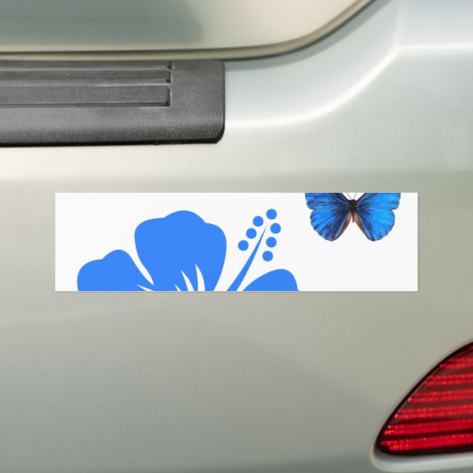 Blue Butterfly Hibiscus design Bumpersticker (Op auto)