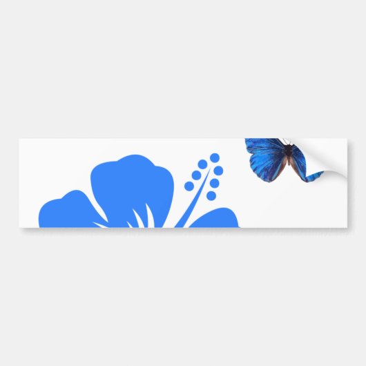 Blue Butterfly Hibiscus design Bumpersticker (Voorkant)