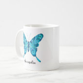 Blue Butterfly Illustration Custom Name 11oz Mok (Voorkant links)
