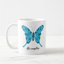Blue Butterfly Illustration Custom Name 11oz Mok