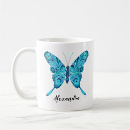 Blue Butterfly Illustration Custom Name 11oz Mok