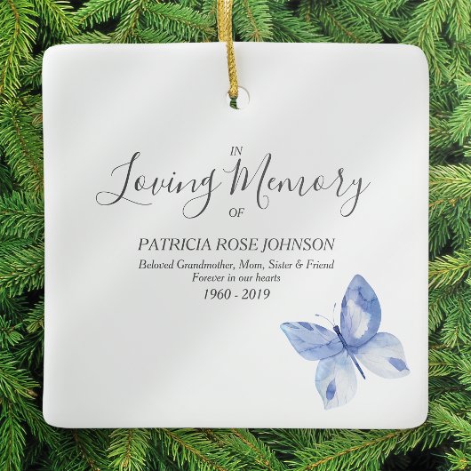 Blue Butterfly in Loving Memory Memorial Gift Keramisch Ornament