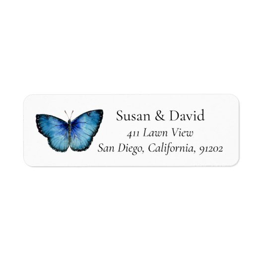 Blue Butterfly Insect Address Label (Voorkant)